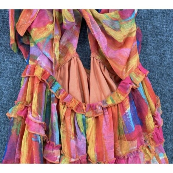 Lilly’s Kloset Women’s XL Ruffled Tie Dyed Halter Dress Peek A Boo Front & Back - Picture 9 of 14